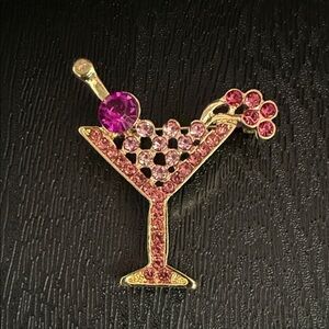 Gold and Pink Cocktail Glass Brooch